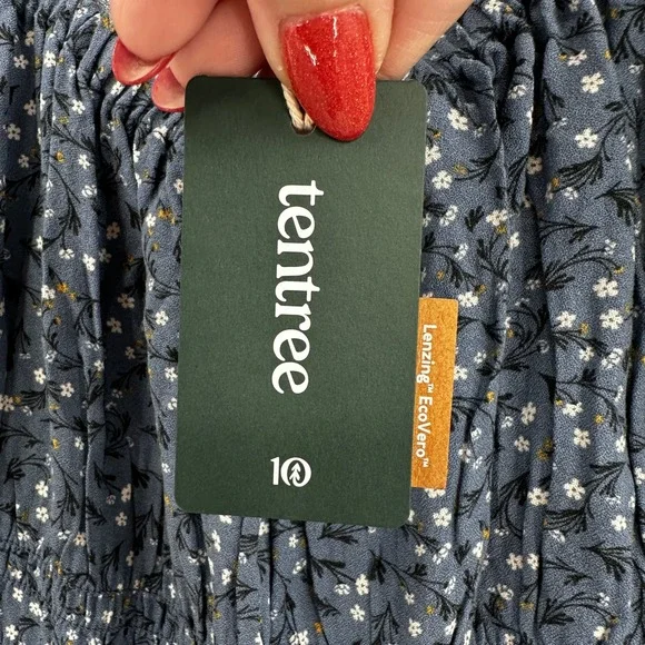 tentree Woven Canyon Blue Flourish Floral Smocked Crepe Dress Cottagecore Medium - Picture 7 of 12